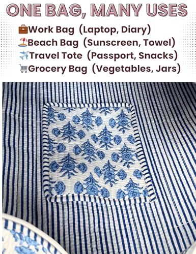 100% Cotton Quilted Tote Bag For Women (Jordy Blue Floral Print)