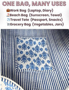100% Cotton Quilted Tote Bag For Women (Jordy Blue Floral Print)