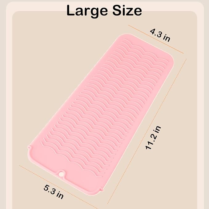 2 Heat Resistant Silicone Mat with Hanging Hole, Straightener Heat Resistant Travel Mat & Pouch for Curling Iron, Flat Iron and Other Hot Hair Styling Tools, 11 x 5 in, Pink
