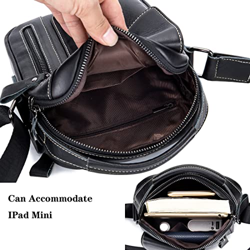 Genuine Leather Shoulder Bag Small Men Messenger Pack Handbag Sling Crossbody Bag Man Purse for Business Work Everyday Outdoor Travel Black (01-black)