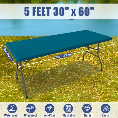 2 Pack Rectangle Spandex Fitted Table Cloth (Peacock Blue / 60" x 30" (Rectangular))