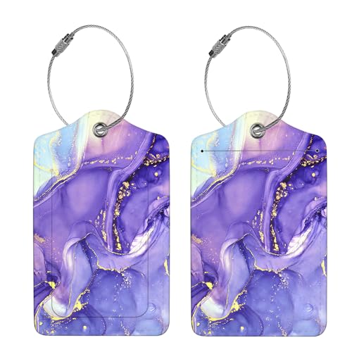 2 Pcs Luggage Tags for Suitcase (Purple Marble)