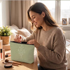 Minimalist Line Art Wildflower Makeup Bag Cosmetic Bags for Women (Sage Green 1817)