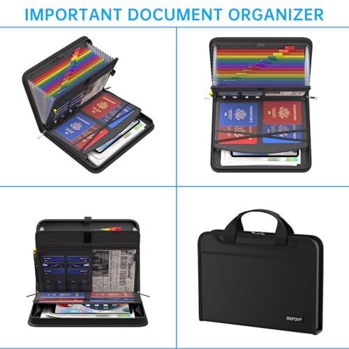 Accordion File Organizer (Black / 14.2" x 10.4" x 2",Colorful)