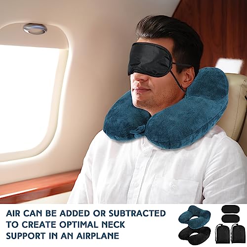 2 Inflatable Neck Pillow Airplane Travel (Peacock Green and Black)