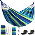 Cotton Blended Hammock for Stand 9.8ft x 4.9ft Holds Up to 660lbs (Blue/Green Stripes / 300x150cm)