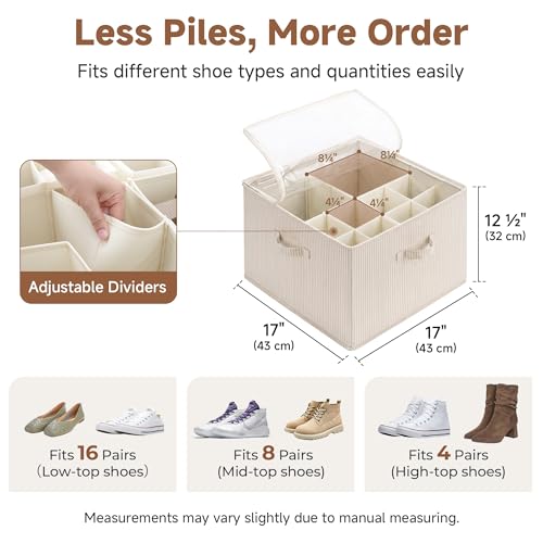 2-Pack 32-Pair Shoe Organizer Bins, Khaki and Beige Stripes (Khaki and Beige Stripes / Medium-2 Pack)