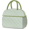 Lunch Bag Lunch Box for Women Adult Men Insulated Quilted Reusable Large Lunch Tote Bag Leakproof Simple Cooler Bag for Work Office Picnic Beach or Travel (B-Green Stripes / Medium - 10L)
