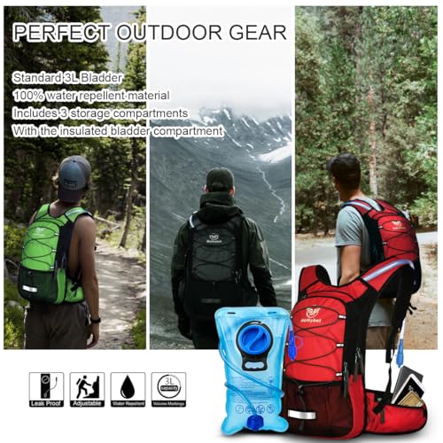 Insulated Hydration Backpack Pack with 3L BPA Free Leak Proof Water Bladder (Green)