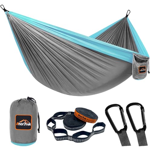 Camping Hammock (Light Grey&blue / Double 118''L x 78''W)