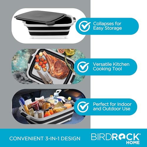 11L Collapsible BBQ Prep Tub with Lid (Black / 19"L x 14"W)