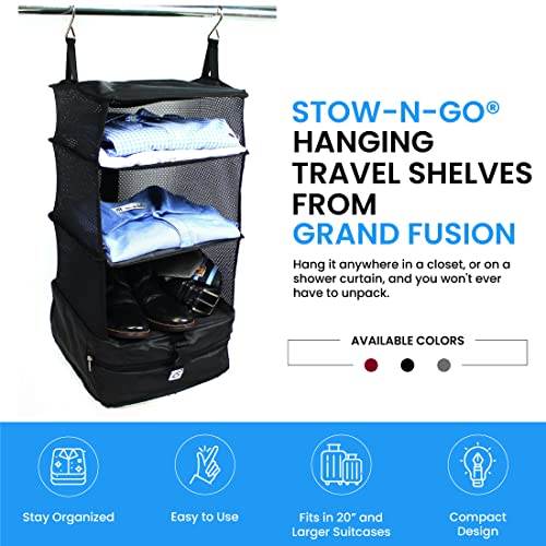 Stow-N-Go Hanging Travel Shelves, Packing Organizer for Luggage. Carry on Closet for Suitcase. Expandable Packing Cube. Travel Essentials. (Black - L, L = (L) 11.8" x (W) 11.8") (Black / L = (L) 11.8" x (W) 11.8")