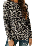 Long Sleeve Shirts for Women Casual Crewneck Tops Basic Tees (X-Large / Leopard)