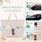 Large Beach Bag for Women (Khaki White)