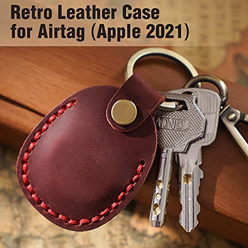 Genuine Leather AirTag Holder Compatible with Apple AirTag 2nd Gen & 1st Gen (Red)