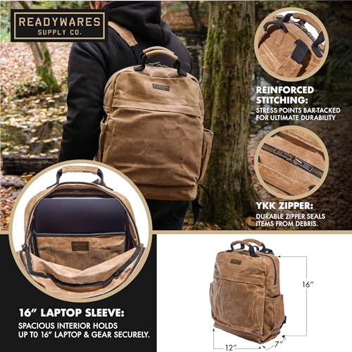 Backpack Durable Waxed Canvas Rucksack with Laptop Sleeve