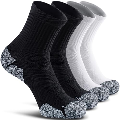Unisex Cushioned Compression Sport Quarter Socks (Small / 4-pairs (Black2,white2))