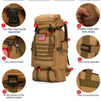 70L Camping Hiking Backpack Tactical Backpack Military Molle Rucksack Backpack for Outdoor (Khaki)