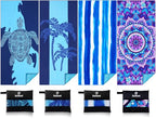 Microfiber Beach Towel Oversized 71x32 Multiple with Bag 4 Pack Bulk (4 Pack Coconut Tree Turtle Stripe Mandala / 71"x32")