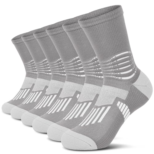 Crew Compression Socks Athletic Running Socks for Men Women Plantar Fasciitis Relief 3 Pairs (Medium / Grey(stripe 3 Pairs))
