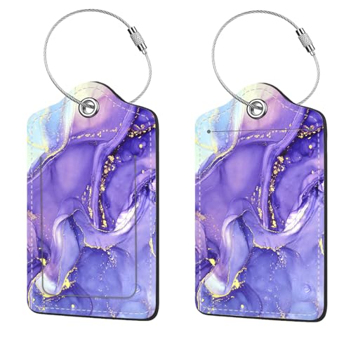 2 Pcs Luggage Tags for Suitcase (Purple Marble)