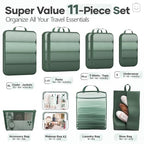 11 Set Compression Packing Cubes for Travel Essentials (Dark Green / 11 set)