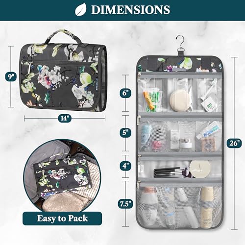 Hanging Toiletry Bag for Women Men Foldable Travel Organizer Floral (Grey Floral)