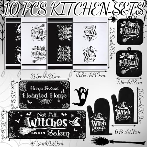 10 Pcs Halloween Kitchen Decor Accessories Set Witch Style (Black / Halloween Witch)