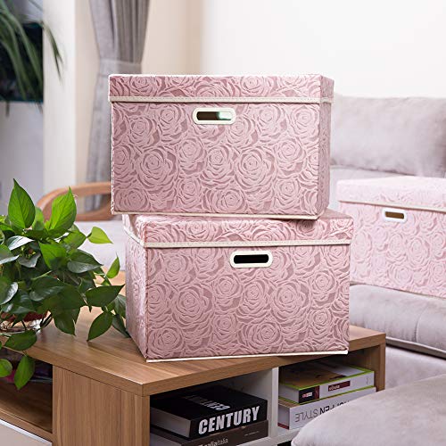 Larger Collapsible Storage Cubes with Lids Fabric Decorative Storage Bins Boxes Organizer Containers Baskets with Cover Handles for Bedroom Closet Living Room 17.7x11.8x11.8 Inch 3 Pack (Assorted Color / Large(3-Pack))