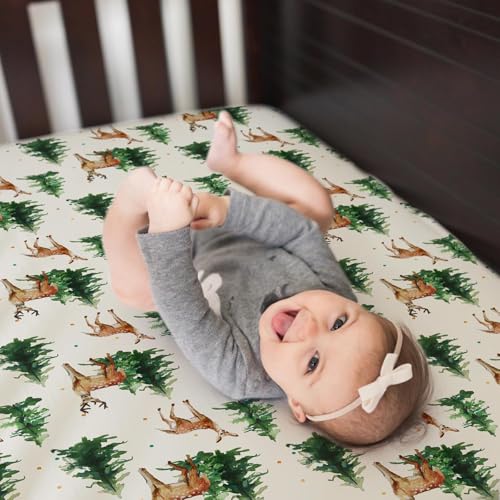 Baby Fitted Crib Sheets (Sika Deer&foliage / 52X28 Inch)