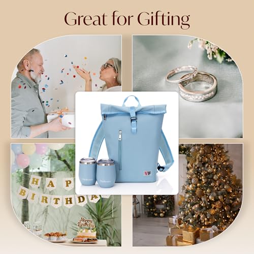 Two Bottle Rolltop Wine Tote Bag (Light Blue)