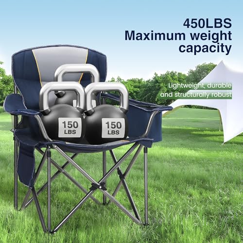 Heavy Duty Oversized Portable Camping Folding Chair Support 450 LBS Blue (Single Pack / Blue)