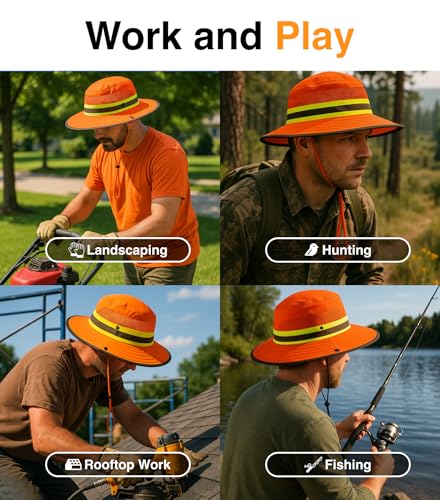 Reflective Safety Sun Hat (Orange Standard 1 Pack / Safari)