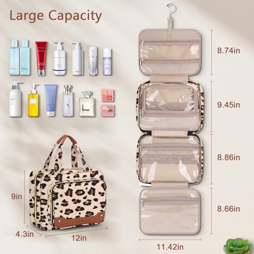 Toiletry Bag for Women (Large / With Jewelry Organizer Compartment / Leopard Print)