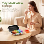Weekly Travel Pill Organizer 2 Times a Day AM PM Rainbow Pill Box (A Canvas Bloom 01 / 1 Set Canvas Case)