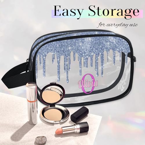 Custom Travel Clear Cosmetic Bag with Name (Blue A)