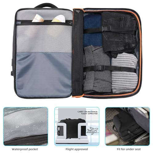 Travel Carry on Backpack 50L Expandable Flight Approved Backpacks 17.3 inch Laptop and USB Charging Port bags Water Resistant Business Back Pack for Women & Men (Black-50l(5-7days Travel))
