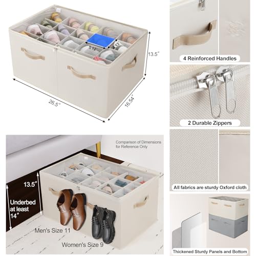 Shoe Organizer for Closet (Beige / Extra Large(26.5''L x 16.54''W x 13.5''H))