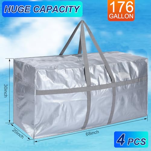 4 Pcs 176 Gallon Extra Large Moving Bags Heavy Duty Storage Bag (176 Gallon / Silver)