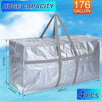 4 Pcs 176 Gallon Extra Large Moving Bags Heavy Duty Storage Bag (176 Gallon / Silver)