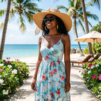 Wide Brim Sun Hat for Women Floppy Straw Hat Summer Beach Hats Fashionable Trendy Hats Sun Protection UPF 50+ (1 Pc：khaki+white Dot Hat, 4.7" Brim)