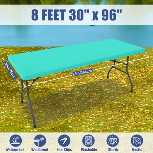 2 Pack Rectangle Spandex Fitted Table Cloth (Aqua Blue / 96" x 30" (Rectangular))