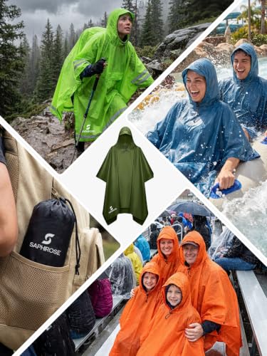 Adult Rain Poncho Waterproof Hooded Raincoat Lightweight Packable (One Size / Army Green 2 Pack)