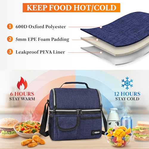 Insulated Lunch Bag Women Men (Heather Navy)