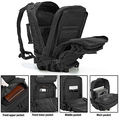 45L Military Tactical Backpacks For Men Camping Hiking Trekking Daypack Bug Out Bag Lage MOLLE 3 Day Assault Pack (0.1 Black)