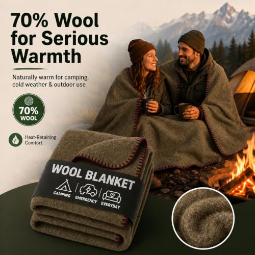 JMR Wool Camping Blanket 10 (Olive Green / 62x84 - 10 Pack)