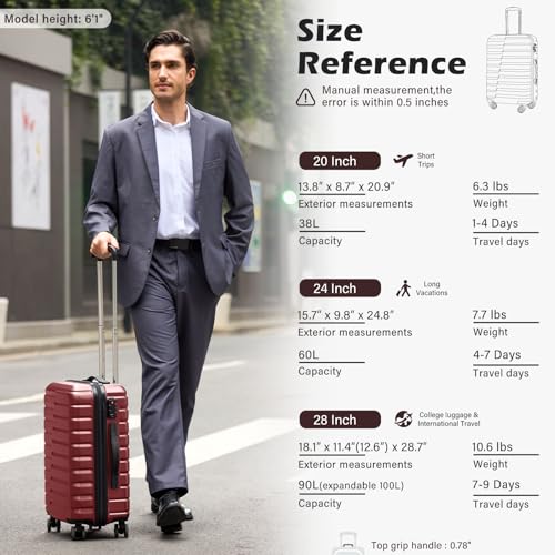 Lightweight Luggage with TSA Lock (Medium(24in) / Wine Red)
