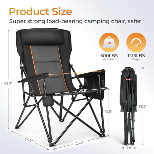 Heavy Duty 550LBS Padded Camping Chairs with Lumbar Support (Black / 1PC)