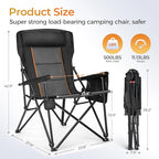 Heavy Duty 550LBS Padded Camping Chairs with Lumbar Support (Black / 1PC)