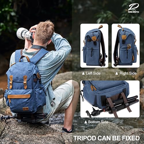 Blue Canvas Camera Backpack (Blue Canvas / Canvas Bag Flap)